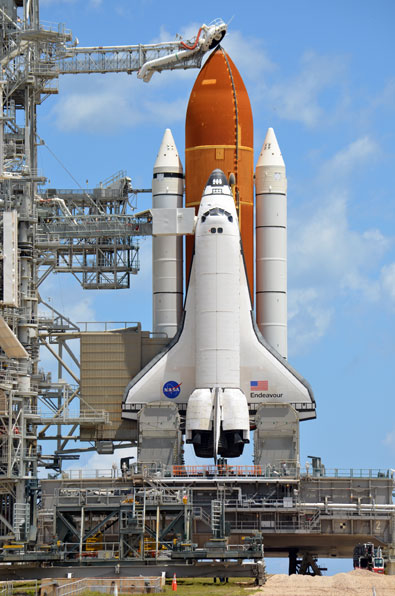 Endeavour revealed on launch pad for final flight