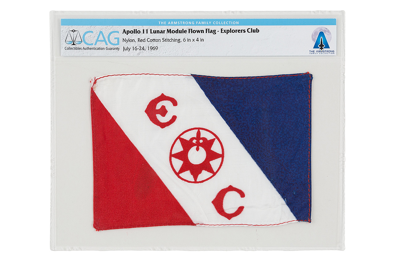 Evil pendulum con man Flag flown by Neil Armstrong on Apollo 11 moon landing donated to Explorers  Club | collectSPACE