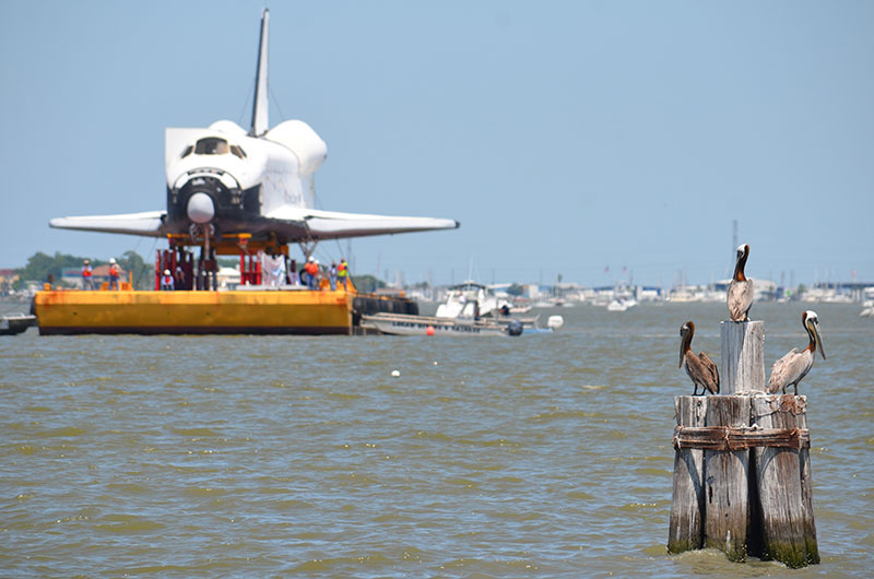 Space shuttle replica docks in Houston lake, launches 'Shuttlebration'