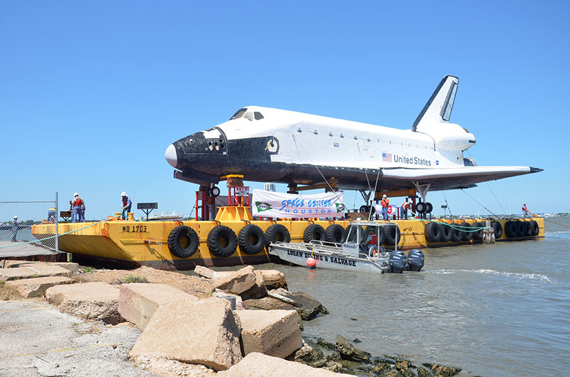 Space shuttle replica docks in Houston lake, launches 'Shuttlebration'