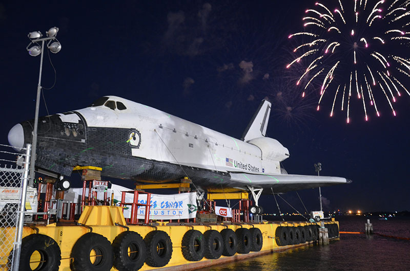 Space shuttle replica docks in Houston lake, launches 'Shuttlebration'
