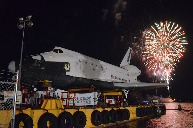 Space shuttle replica docks in Houston lake, launches 'Shuttlebration'