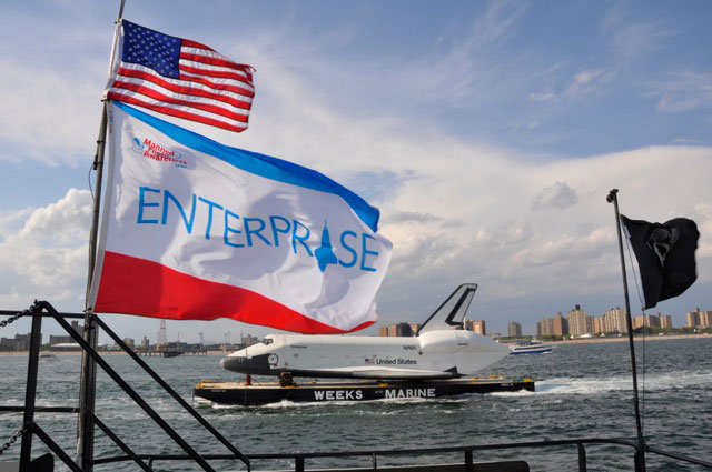 Space shuttle Enterprise damaged at sea, delivery to Intrepid delayed