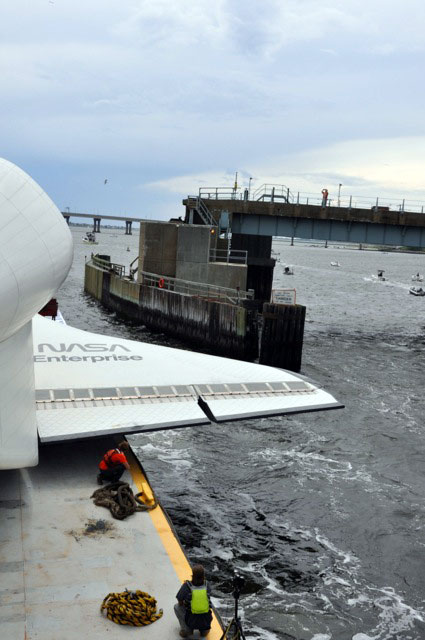 Space shuttle Enterprise damaged at sea, delivery to Intrepid delayed