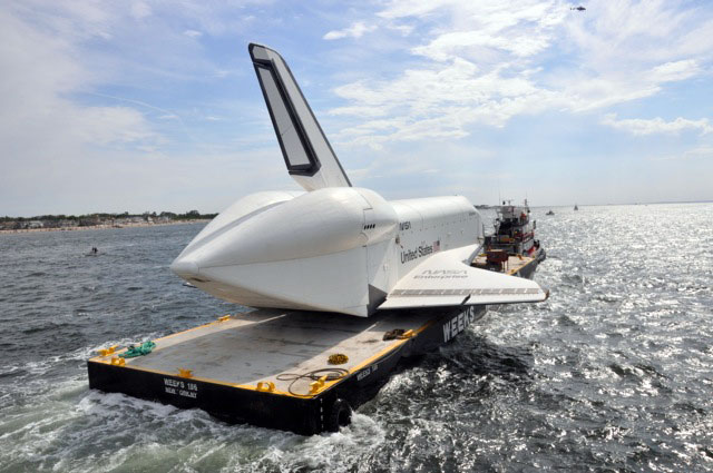 Space shuttle Enterprise damaged at sea, delivery to Intrepid delayed