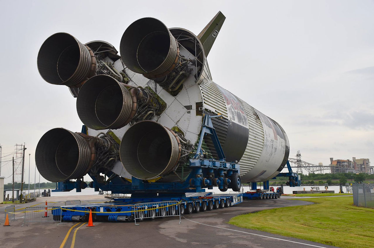 Mission S-IC: NASA Saturn V moon rocket stage moving to Mississippi