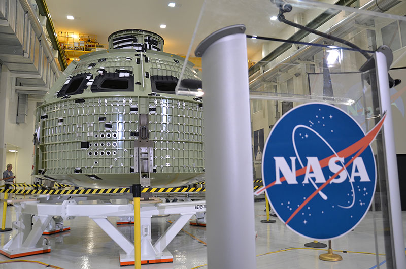 First space-bound Orion crew capsule arrives at NASA's launch site