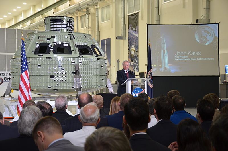 First space-bound Orion crew capsule arrives at NASA's launch site