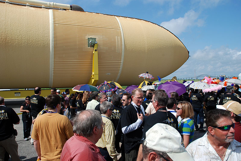 Final shuttle fuel tank to fly rolls out from Michoud