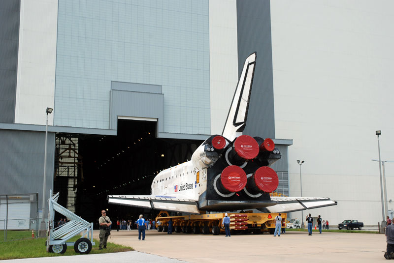 Space shuttle Discovery departs hangar for final flight