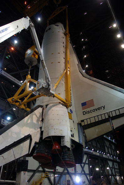 Shuttle Discovery mated with its final boosters and tank