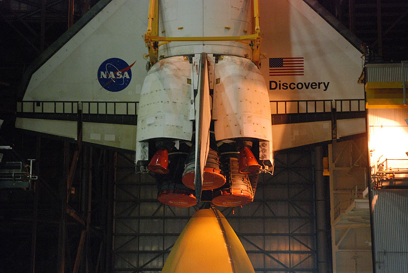 Shuttle Discovery mated with its final boosters and tank