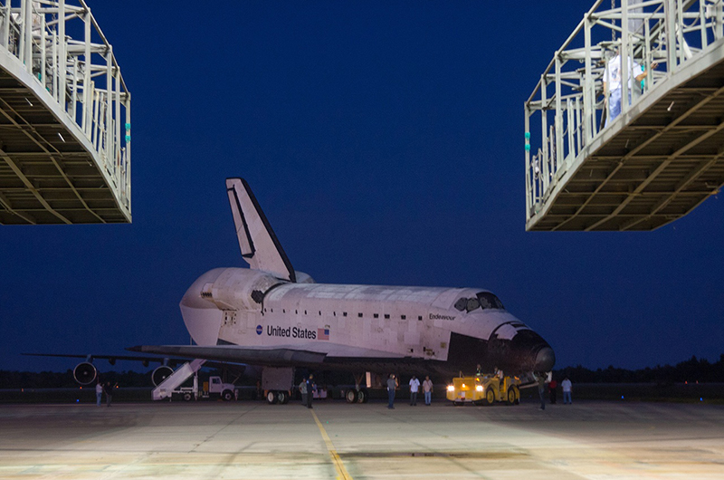 Space shuttle Endeavour mounted on 747 jet for final flight to L.A.