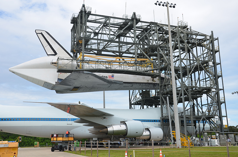 Space shuttle Endeavour mounted on 747 jet for final flight to L.A.