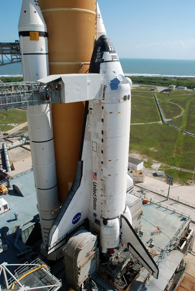 On the launch pad with space shuttle Discovery