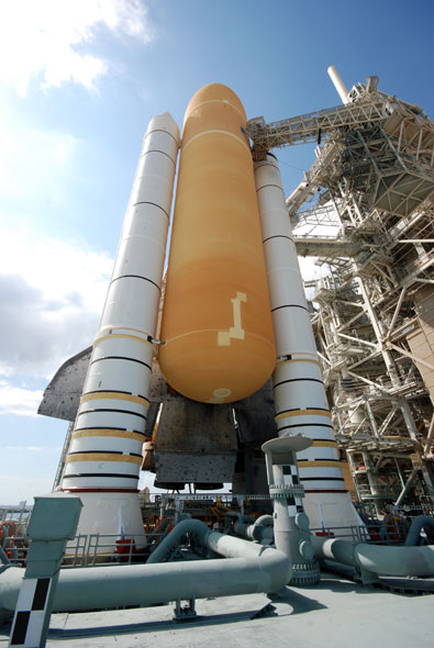 On the launch pad with space shuttle Discovery