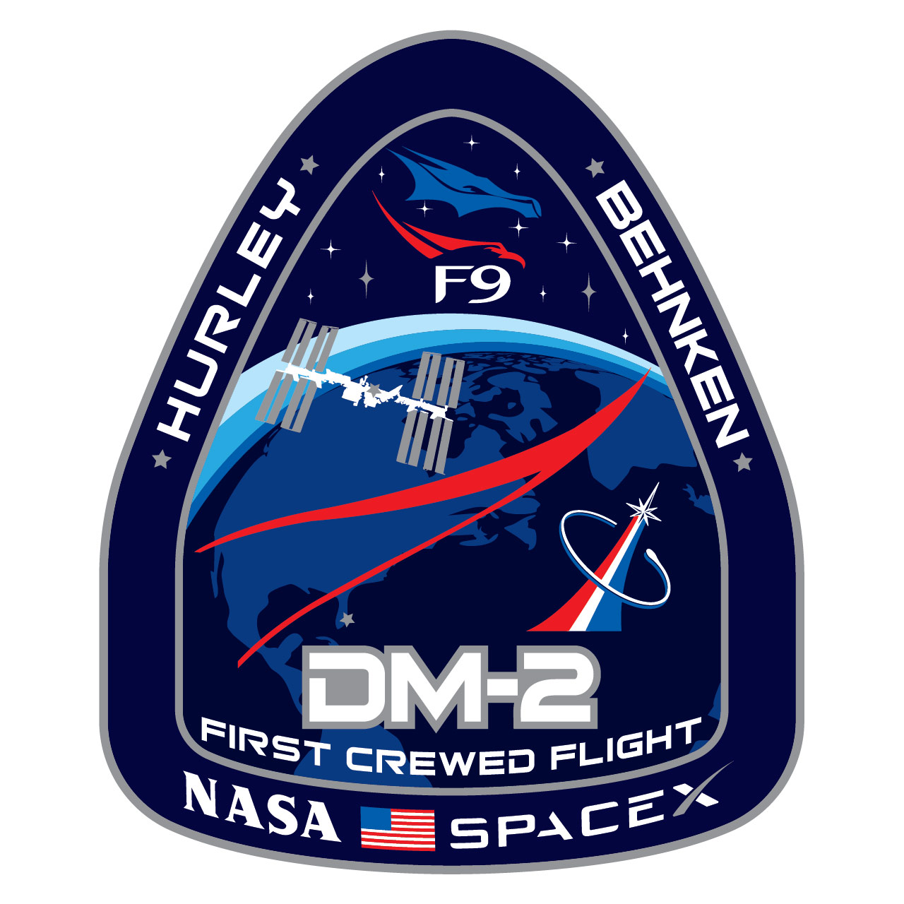 Nasa Falcon 9 Space X SpaceX DM-2 Astronauts Hurley Behnken First Crewed Flight Dragon ISS International Space Station Mission Patch Combo