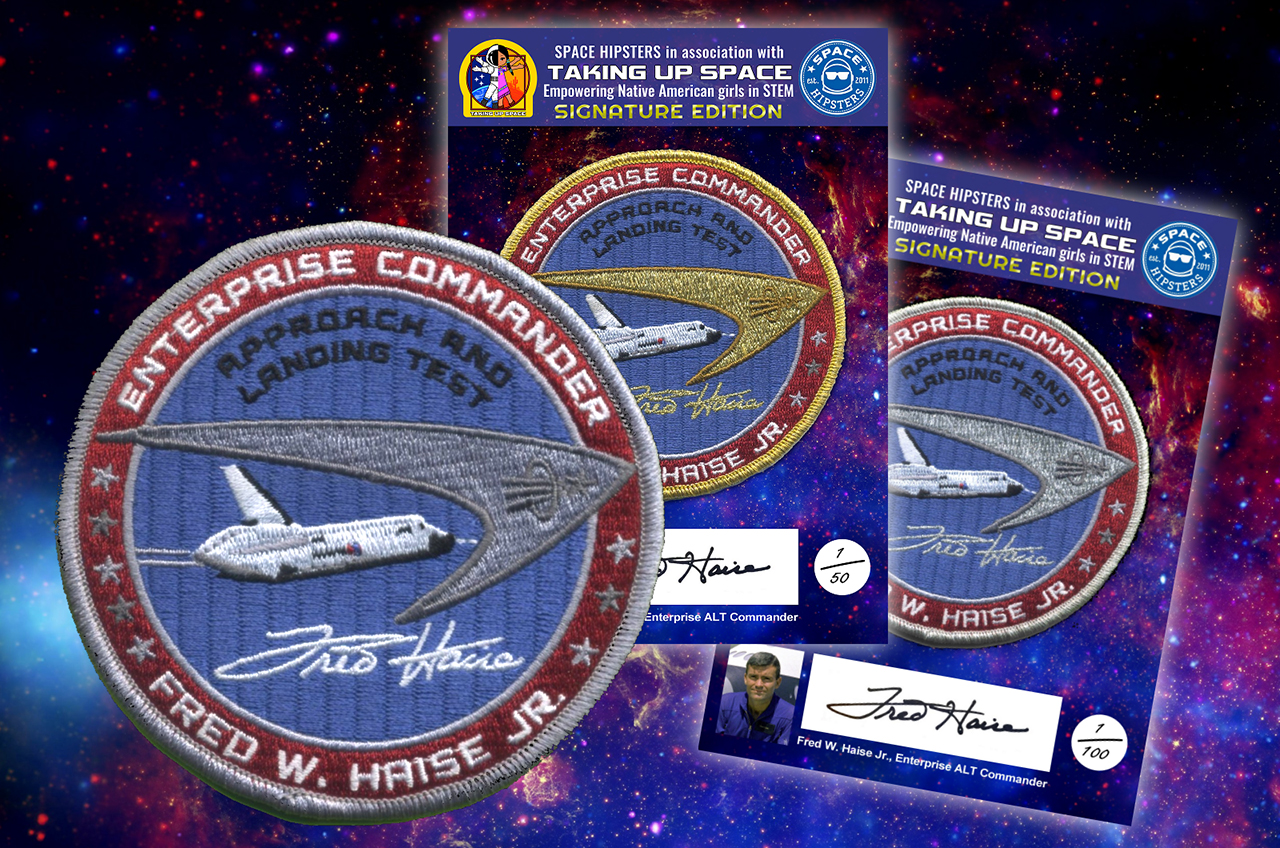 First astronaut to test land a space shuttle 'signs' off on new fundraising  patches | collectSPACE