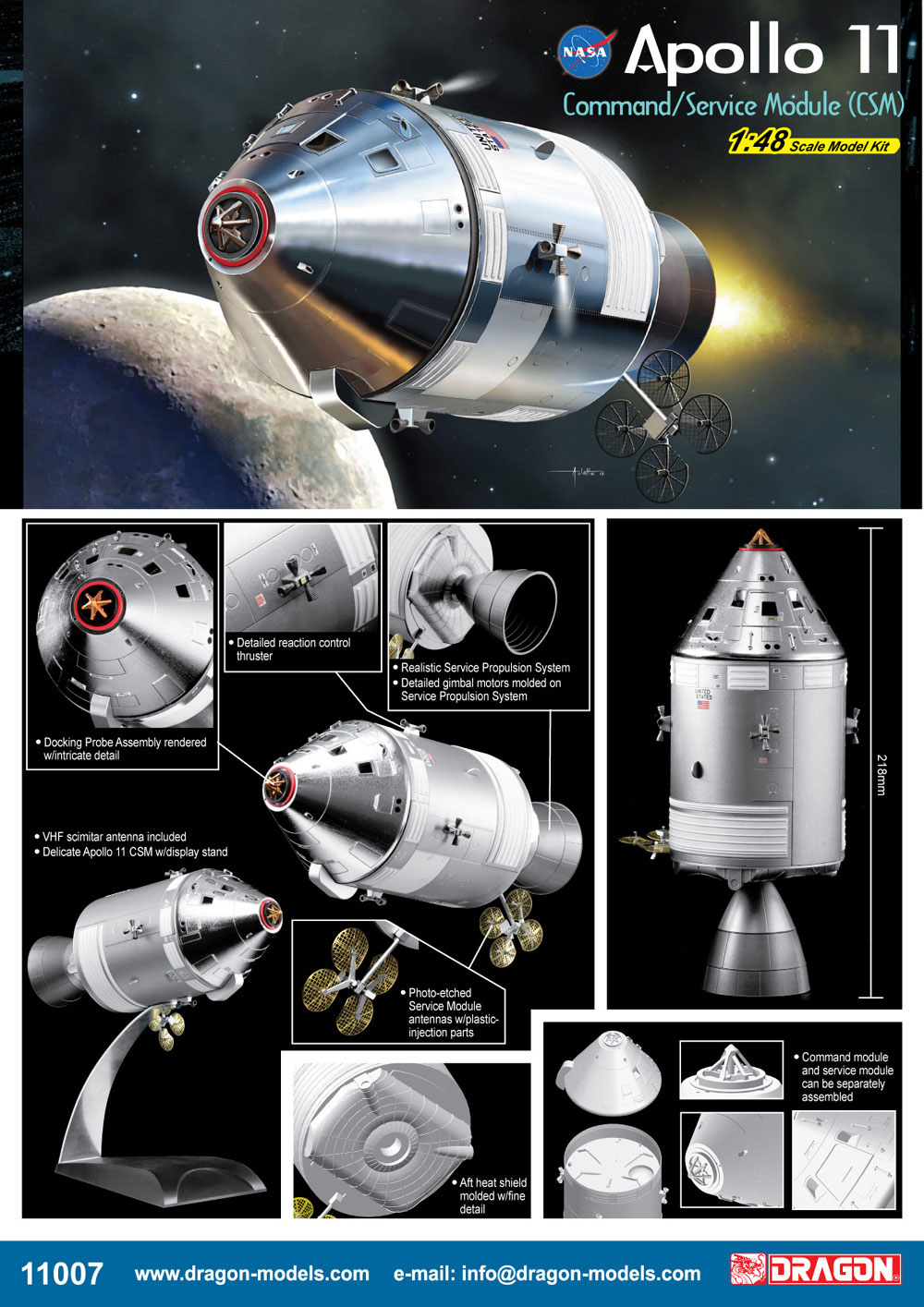 Dragon Space 11028 NASA APOLLO11 1/48 CSM+LM+LES Launch Escape System MODEL 2020 