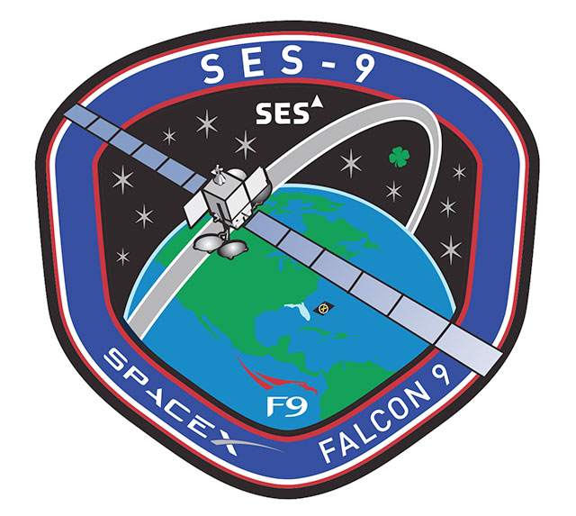 NEW SES-9 SPACEX ORIGINAL MISSION PATCH FALCON 9 ISS NASA FREE SHIPPING 